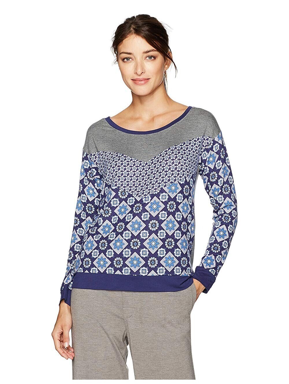 Layla Womens Long Sleeve Sleep Pullover Top Size L